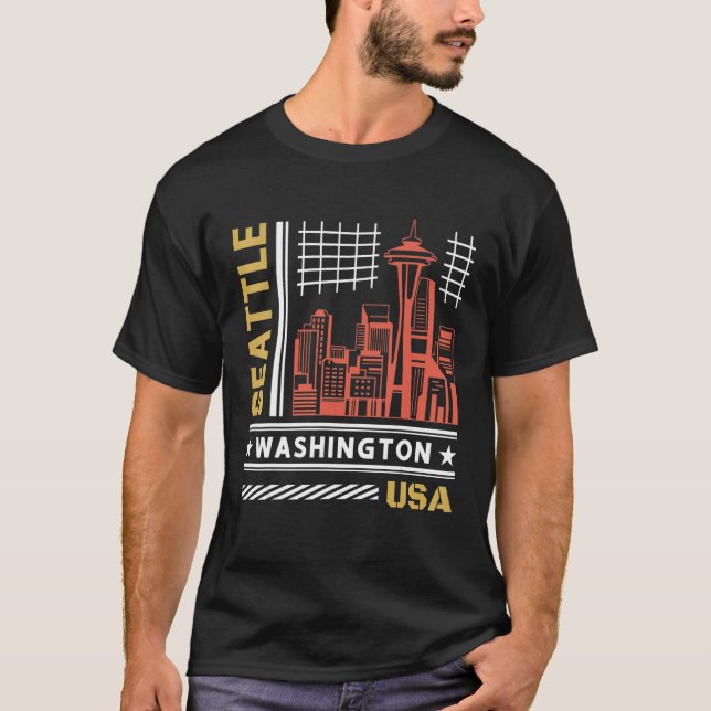 T-shirt Seattle Skyline Vintage Seattle Washington (Devant)