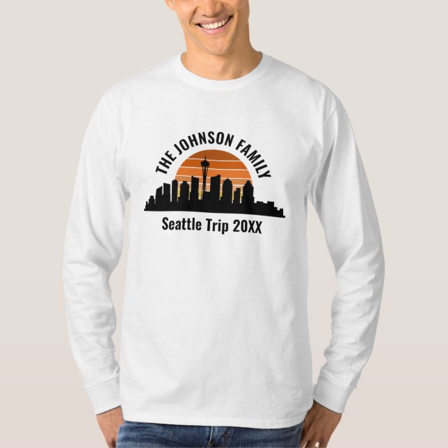 T-shirt Seattle Trip Skyline Sunset Custom Long Sleeve (Devant)
