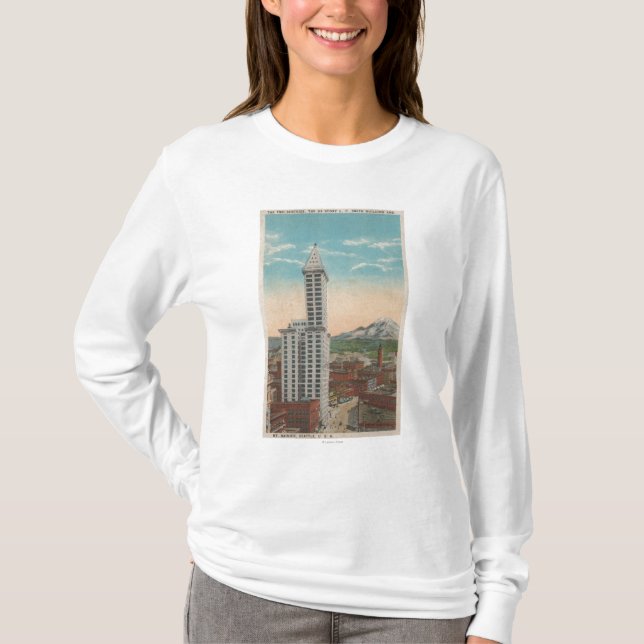 T-shirt Seattle, vue de tour de WASmith et mont Rainier (Devant)