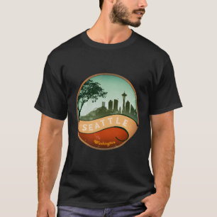 T-shirt Seattle Wa City Skyline Retro Vintage désorganisé
