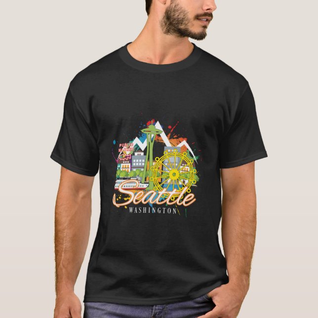 T-shirt Seattle Wa Washington Novelty Space Needle Skyline (Devant)