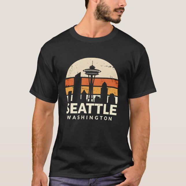 T-shirt Seattle Washington Coucher de soleil Rétro Space N (Devant)