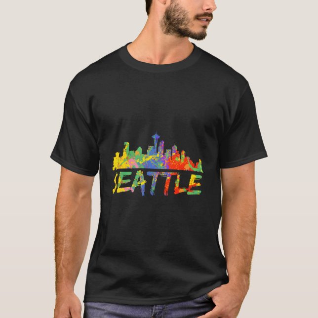 T-shirt Seattle Washington Skyline Paint Splash (Devant)