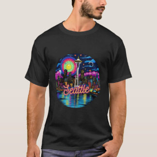 T-shirt Seattle Washington Usa Colorée Retro Pop Art