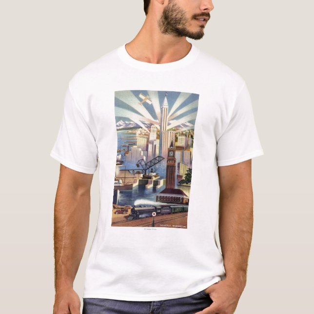 T-shirt Seattle, Washington - vue du centre ville (Devant)