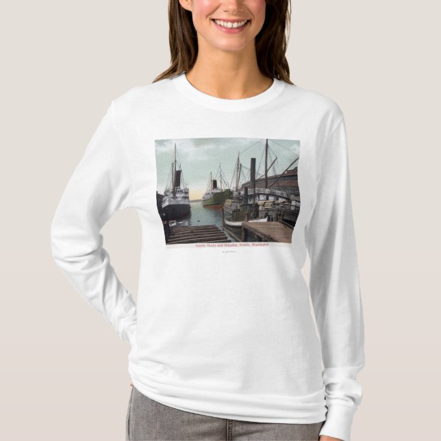 T-shirt Seattle, WashingtonView du dock et des bateaux (Devant)