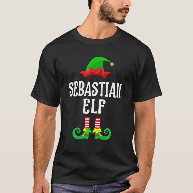 T-shirt Sebastian Elf Nom personnalisé Famille de Noël M (Devant)