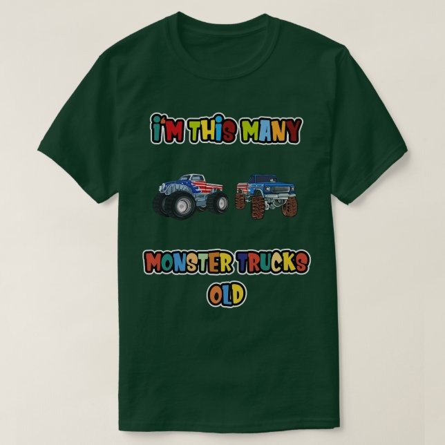 T-shirt Second Birthday  I'm this many Monster Trucks Old  (Design devant)