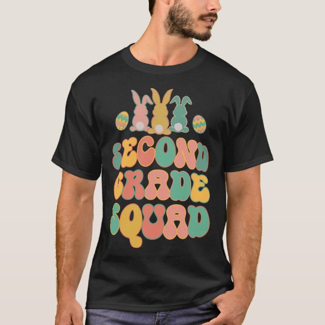 T-shirt Second Grad Squad Teacher  Retro Groovy Easter Bun (Devant)