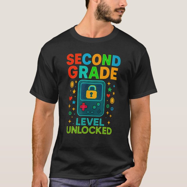 T-shirt Second Grade Level Unlocked Gamer Ck To School Con (Devant)