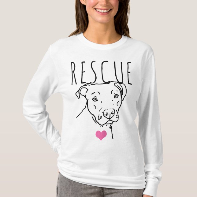 T-shirt Secourt de chien Pitbull Coeur mignon Adopter anim (Devant)