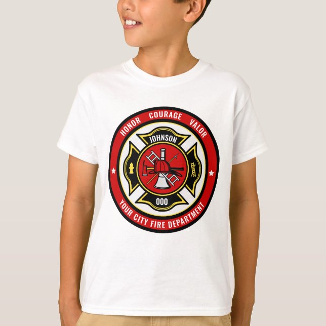 T-shirt Secourt de pompier AJOUTER LE NOM Insigne du servi (Devant)