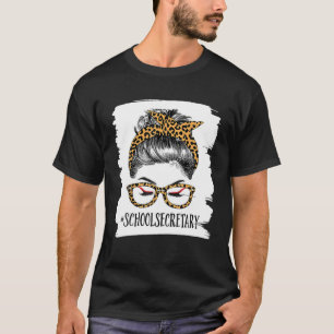 T-shirt Secrétaire d'école Vie Femme Messy Bun Leopard Bru