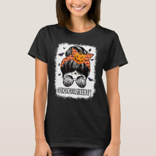 T-shirt Secrétaire du lycée Messy Bun Éffrayant Bat Orange