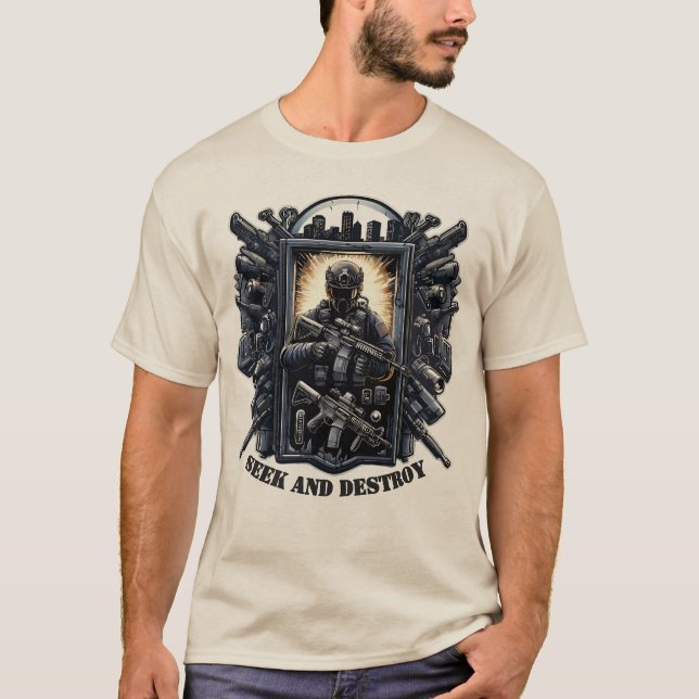 T-shirt Seek And Destroy Tactical Military Gaming Shirt (Devant)