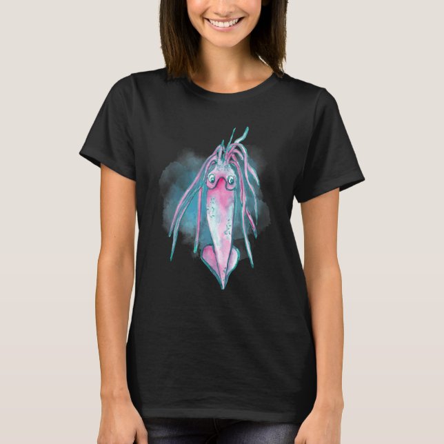 T-shirt Seiche Aquarelle Créatures Profondes de l'Océan et (Devant)