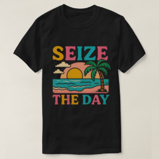 T-shirt SEIZE THE DAY Glitter Typography Tropical Sunset