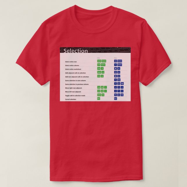 T-shirt Sélection Raccourcis clavier Excel Raccourcis clav (Design devant)