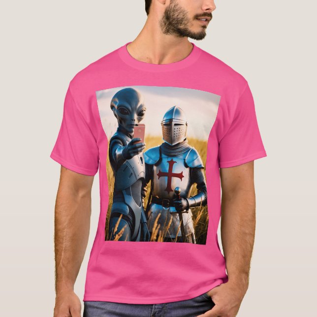 T-shirt Selfie Alien Avec Chevalier Templier (Devant)