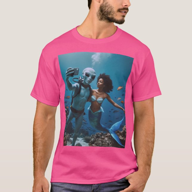 T-shirt Selfie Alien Avec Sirène (Devant)