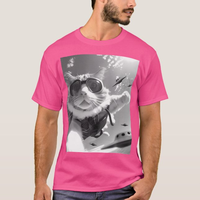 T-shirt Selfie Chat De Skydiving Drôle Avec Ufos Alien (Devant)