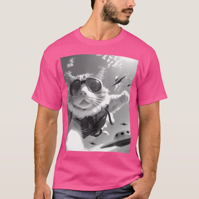 T-shirt Selfie Chat De Skydiving Drôle Avec Ufos Alien (Devant)