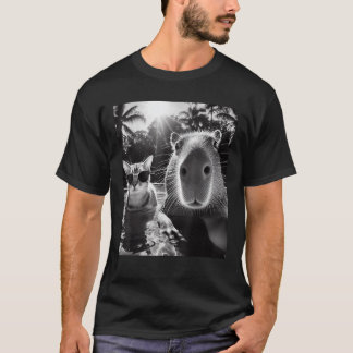 T-shirt Selfie De Capybara Drôle Avec Po Graphique De Chat