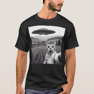 T-shirt Selfie De Chat Avec Alien Ufo Drôle Cadeaux De Cha