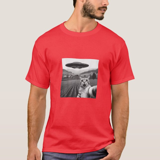 T-shirt Selfie De Chat Avec Alien UFO Drôle Cadeaux De Cha (Devant)
