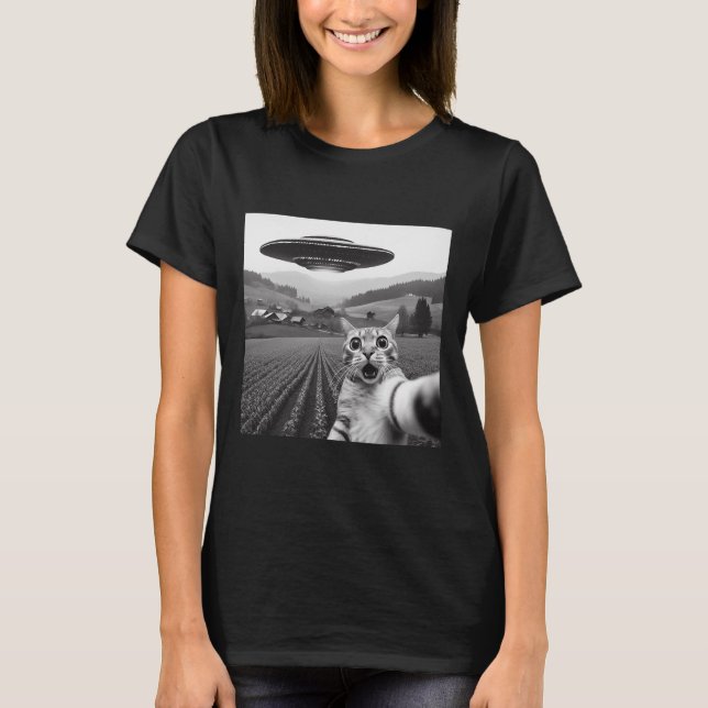 T-shirt Selfie De Chat Avec Alien Ufo Drôle Cadeaux De Cha (Devant)