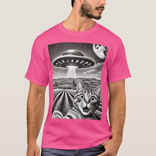 T-shirt Selfie De Chat Avec Alien Ufo Drôle Chat Bizarre G (Devant)