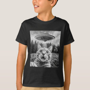 T-shirt Selfie De Chat Avec Alien Ufo Drôle Chat Pour Homm