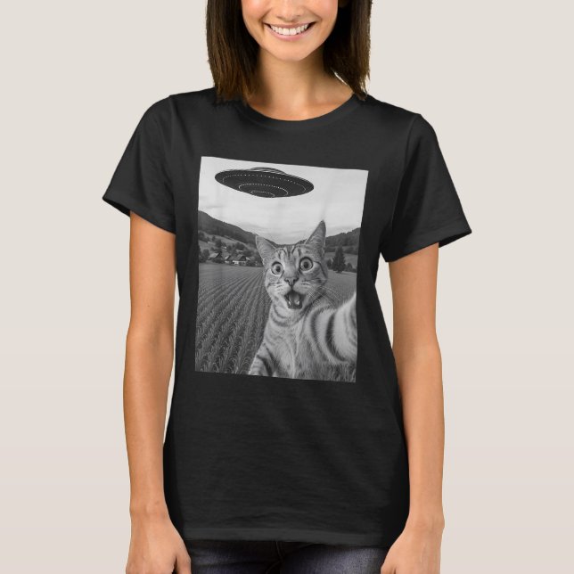 T-shirt Selfie De Chat Avec Alien Ufo Funny Chat Drôle Ali (Devant)