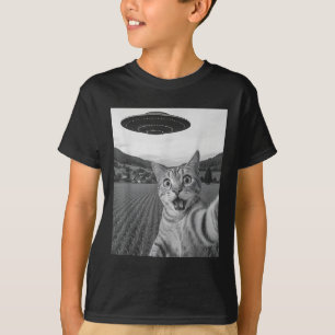 T-shirt Selfie De Chat Avec Alien Ufo Funny Chat Drôle Ali