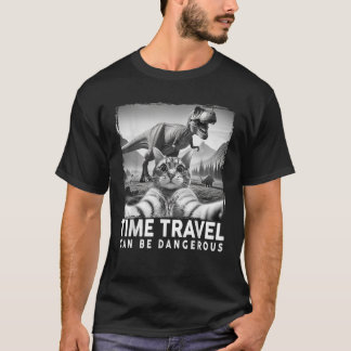 T-shirt Selfie de chat avec Dinosaur Temps de déplacement