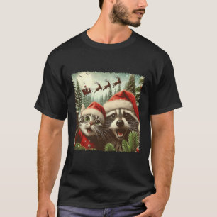 T-shirt Selfie De Chat Avec Drapeau Père Noël Weird Funny