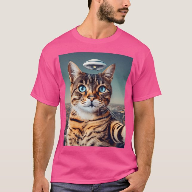 T-shirt Selfie De Chat Avec Ufo (Devant)