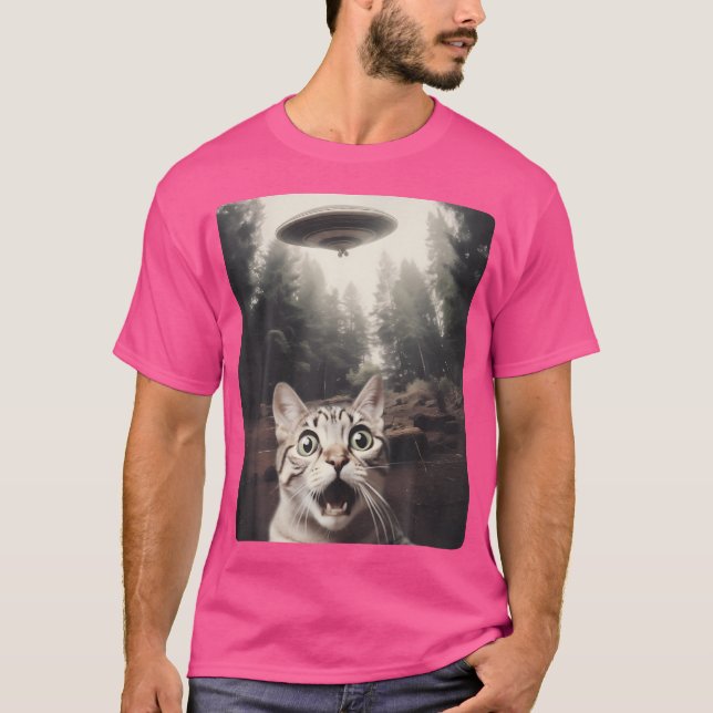 T-shirt Selfie De Chat Avec Ufo (Devant)