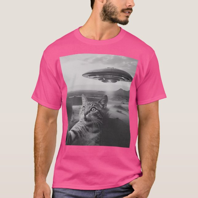 T-shirt Selfie De Chat Avec Ufo (Devant)