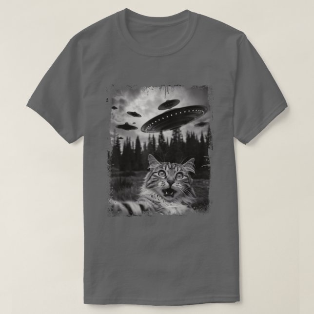 T-shirt Selfie De Chat Avec Ufo Alien Funny Cat Graphique (Design devant)