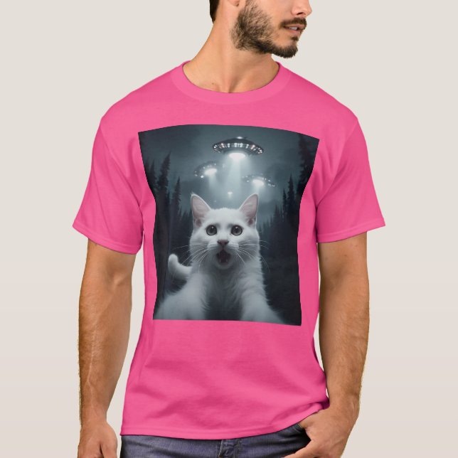 T-shirt Selfie De Chat Avec Ufo Drôle (Devant)
