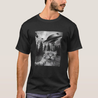 T-shirt Selfie De Chat Avec Ufos Drôle Alien Cosmique Hall
