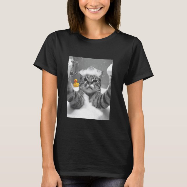 T-shirt Selfie de chat dans la baignoire (Devant)