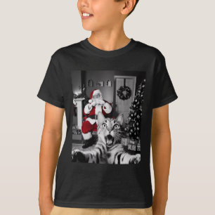 T-shirt Selfie De Chat De Noël Drôle Avec Santa Claus Cute
