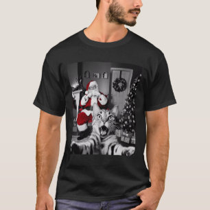 T-shirt Selfie De Chat De Noël Drôle Avec Santa Claus Cute