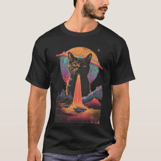 T-shirt Selfie De Chat Drôle Avec Alien Vintage Ufo Amoure