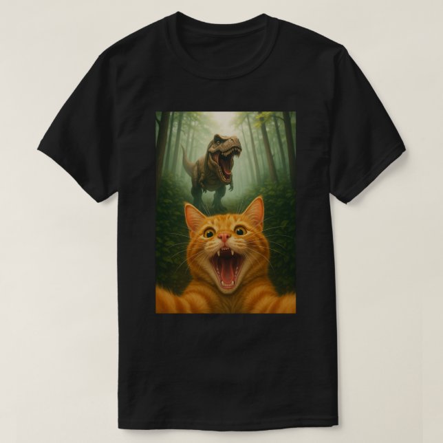 T-shirt Selfie de chat Hilarié avec T-Rex - Selfie de chat (Design devant)