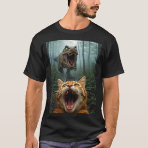 T-shirt Selfie de chat orange avec T-Rex dinosaure drôle h