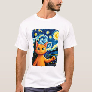 T-shirt Selfie de chat orange La nuit étoilée Maman chat A