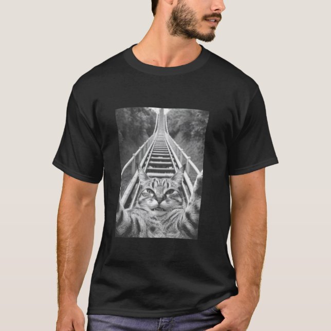 T-shirt Selfie de chat sur montagnes russes (Devant)